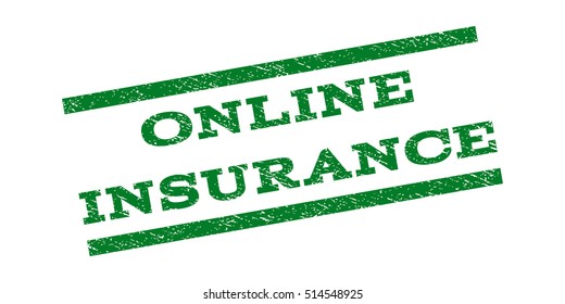 Online Insurance watermark stamp. Text caption between parallel lines with grunge design style. Rubber seal stamp with dust texture. Vector green color ink imprint on a white background.