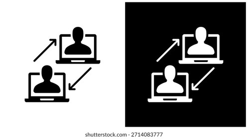 Icono de interacción en línea en el fondo blanco y negro