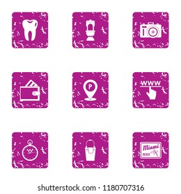 Online interactive icons set. Grunge set of 9 online interactive vector icons for web isolated on white background