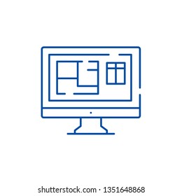 Online interior design line icon concept. Online interior design flat  vector symbol, sign, outline illustration.