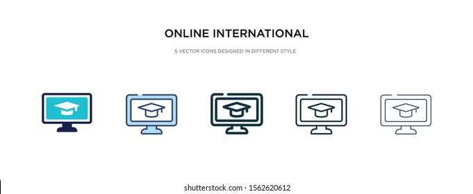 online international educational icon in different style vector illustration. two colored and black online international educational vector icons designed in filled, outline, line and stroke style