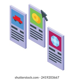 Online internet auction icon isometric vector. App computer. Woman site