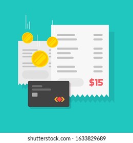 Online internet bill payment concept, money or cash receipt and credit card vector illustration flat cartoon, electronic or digital payment idea, tax or invoice pay, web financial transaction modern