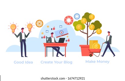 Online internet blogging business concept. Vector flat graphic design cartoon illustration