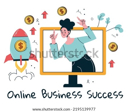 Online internet business development start up marketing network abstract doodle line style concept isolated design element illustration