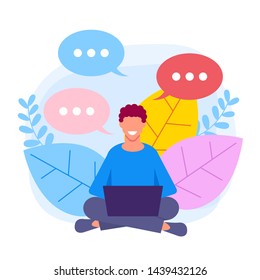 Online internet chat speech bubbles concept. Vector flat cartoon design graphic illustration