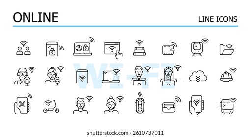 Online, internet connection and presence. Vector icons set