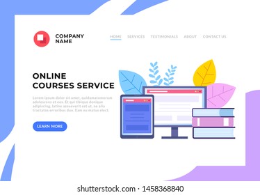 Online internet courses tutorial web education web page banner concept. Vector flat cartoon design graphic illustration