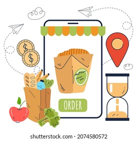 Online internet food grocery order delivery design element concept