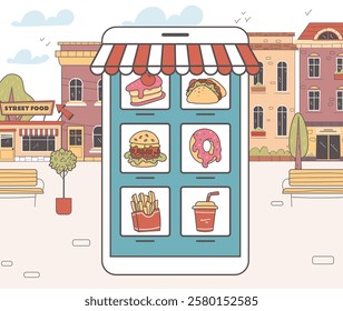 Online internet food order city service concept. Vector flat graphic design illustration