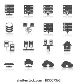 Online internet hosting technology pictograms set of network server infrastructure data center services isolated vector illustration
