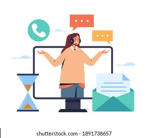 Línea de ayuda directa de Internet en línea que ayuda a la persona a apoyar el concepto. Ilustración de diseño gráfico plano vectorial
