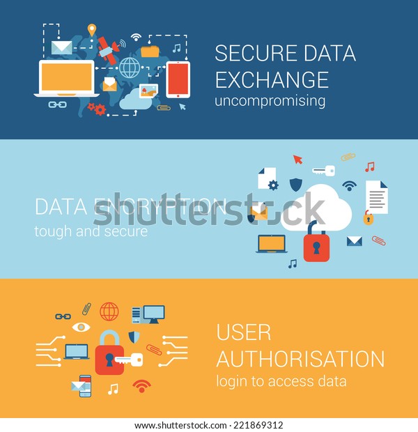 Online Sicherheitskonzept Flachsymbole Banner Vorlage Fur Sichere Stock Vektorgrafik Lizenzfrei