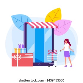 Online internet shopping concept. Vector flat cartoon design graphic illustration
