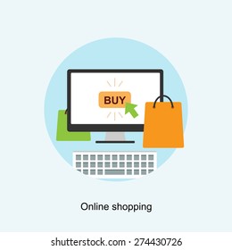 Online internet shopping flat design icon