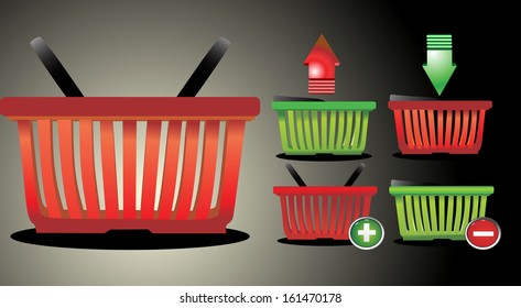 Online Internet Store Shopping Carts. Colorful shopping basket with signs.