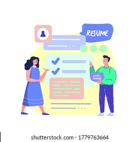 Online Interview CV,Resume Creating Colloquium.Recruitment Agency Unemployed People.Head Hunter Hiring.Applicant Professional Profile.Job Searching Platform,Recruitment Application.Vector Illustration