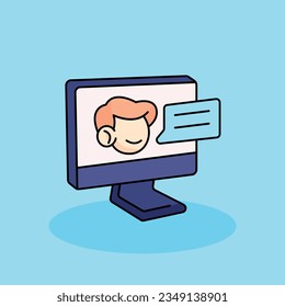 Ilustración del icono de la caricatura vectorial libre de entrevista en línea. concepto de icono de experiencia de cliente aislado. estilo de dibujos animados planos