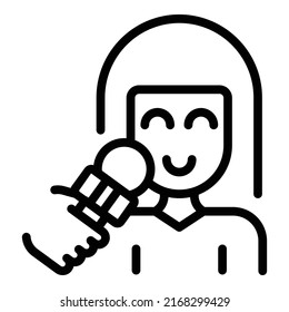 Vector de contorno de icono de entrevista en línea. Medios informativos. Mostrar cámara