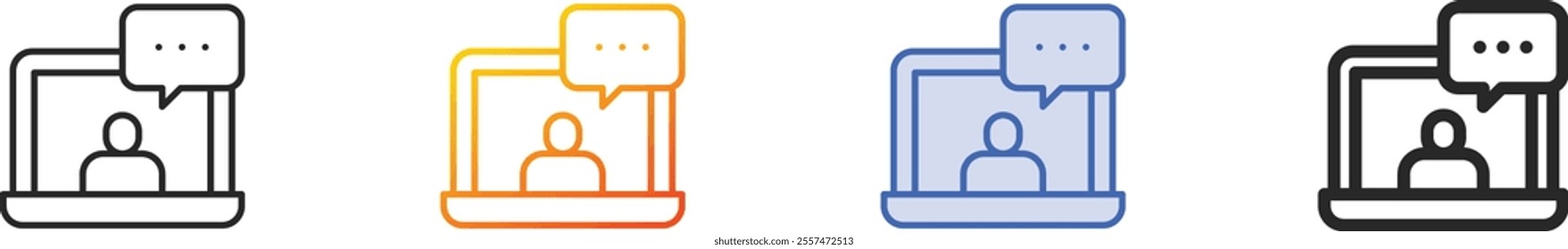online interview icon.Thin Linear, Gradient, Blue Stroke and bold Style Design Isolated On White Background