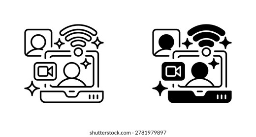 Online Interview Vector Line Icon for Employment