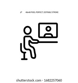 Online interview, webinar, online education, online training, remote work, online video chat simple line icon vector illustration. Editable stroke. 48x48 Pixel Perfect.