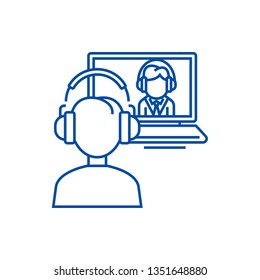 Online interview,study,school line icon concept. Online interview,study,school flat  vector symbol, sign, outline illustration.