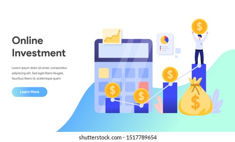 Online Investment Concept. Financial technology and Business investment Illustration. Template for anding page, template, ui, web, homepage, poster, banner, flyer