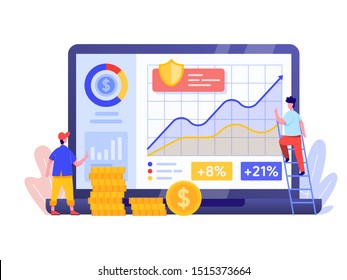 Online Investment with Laptop Concept. Financial technology and Business investment Illustration. Template for anding page, template, ui, web, homepage, poster, banner, flyer