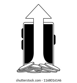 Online investment from smartphone in black and white