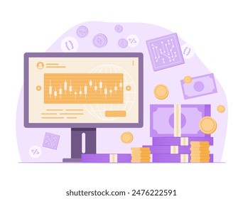 Online Investment with Stack of Money for Technology and Electronic Industry Investment Concept Illustration