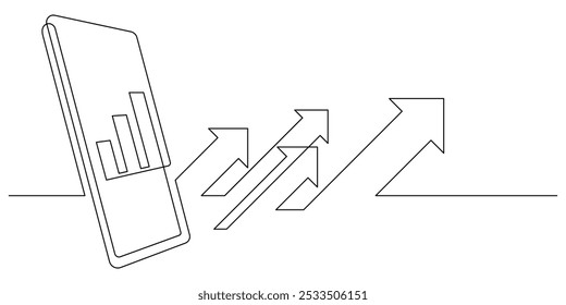 online investment wealth growth concept with smartphone one line continuous minimalist art