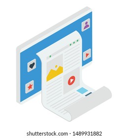 Online invoice icon isometric design