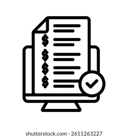 Online Invoice Line Vector Illustration On White Background.