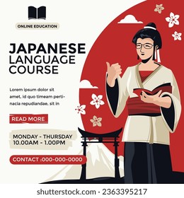 Online Japanese Language Course Webinar Poster Design great for Social Media Post Template