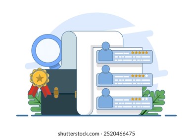 Conceito de Inscrição de Trabalho Online, Candidato a Cargo, Recrutamento, Entrevista de Cargo, Contratação, Estamos contratando, procurando empregos. Estamos contratando e contratando online. para página da Web, interface do usuário, aplicativo, modelo. Ilustração.