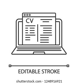 Online Job Application Linear Icon. Job Search Website. Thin Line Illustration. Online Resume Builder, Cv Maker. Recruitment Website. Contour Vector Isolated Outline Drawing. Editable Stroke