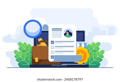 Online job applications or CV of a potential job candidate, Hiring concept flat illustration vector template, Job interview, Recruitment, We are hiring, Resume