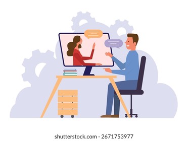 Concepto de entrevista de trabajo en línea, diseño de Ilustración vectorial