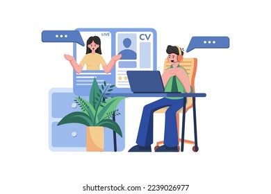 Online Job Interview Illustration concept. A flat illustration isolated on white background