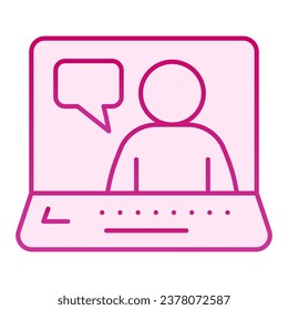 Online job interview line icon. Video conference with candidate gradient line style pictogram on white background. Person and dialogue on laptop for mobile concept and web design. Vector graphics