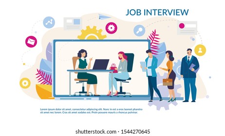 Online Job Interview Service Trendy Flat Webpage. 