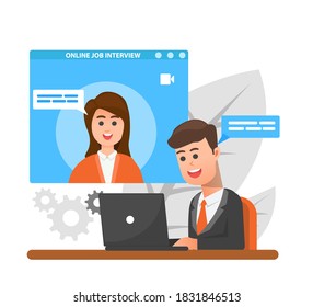 ilustración vectorial de entrevista de trabajo en línea