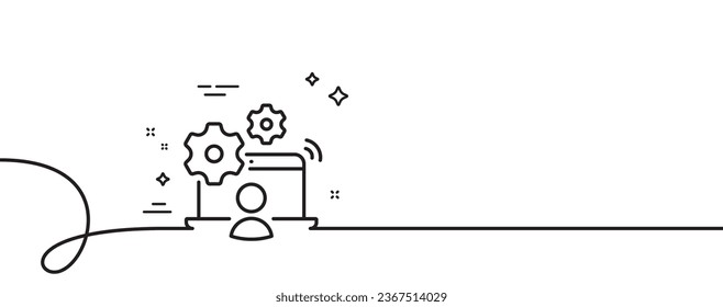 Icono de línea de trabajo en línea. Una línea continua con curl. Signo de empleo empresarial. Símbolo de hombre en el trabajo. cinta de esquema único de trabajo en línea. Patrón de curva de bucle. Vector