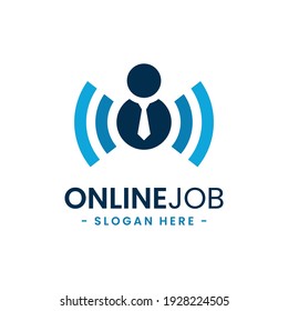 Online job logo design template.
Creative concept of digital find job vector illustration.