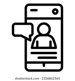 Online job messaging line icon. Smartphone with human silhouette and dialogue outline style pictogram on white background. Social network for mobile concept and web design. Vector graphics