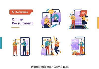 Online job recruitment flat design bundle pack