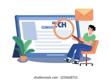 Online Job Research Illustration concept. A flat illustration isolated on white background