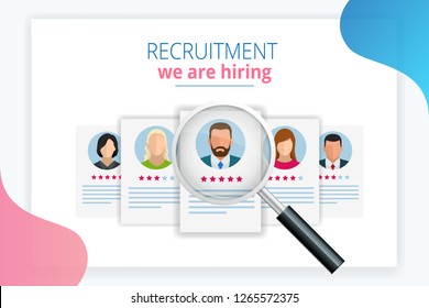 Online job search and human resource, recruitment concept. We are hiring. Presentation for employment and infographics for recruiting. Template website Landing page.