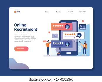 Online job search and human resource, recruitment concept. We are hiring. Presentation for employment for recruiting. Template website Landing page. vector illustration